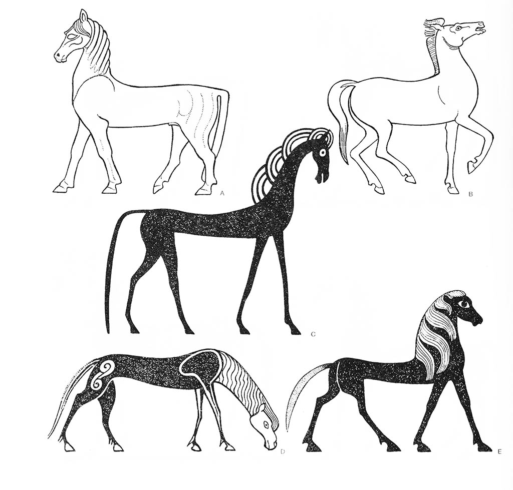 асе — лошадь, b — лошадь (лёгкий галоп), d — лошадь (жующая) / Эгейский регион. Греческие мотивы