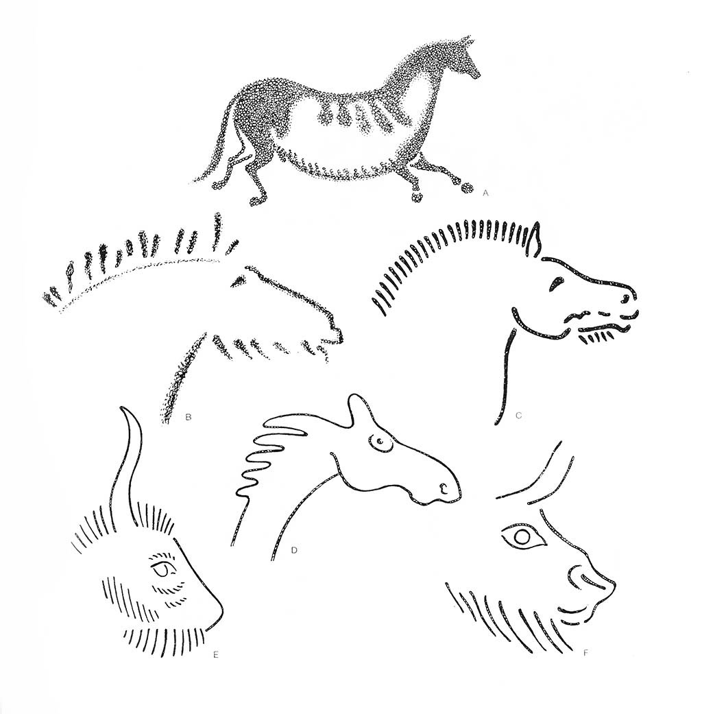abcd — лошадь дикая, ef — бизон / Каменный век. Европа