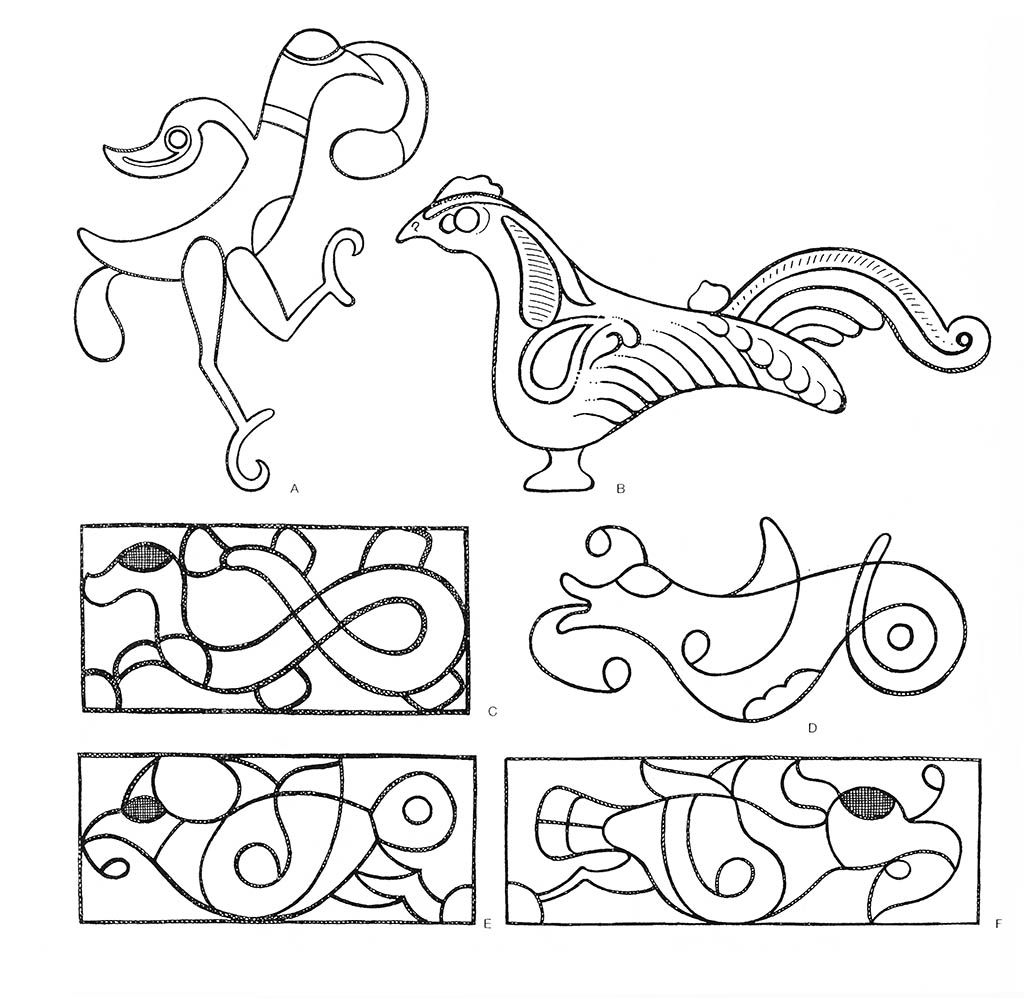 abdef — птица, b — птица домашняя (петух), c — змея морская / Кельты