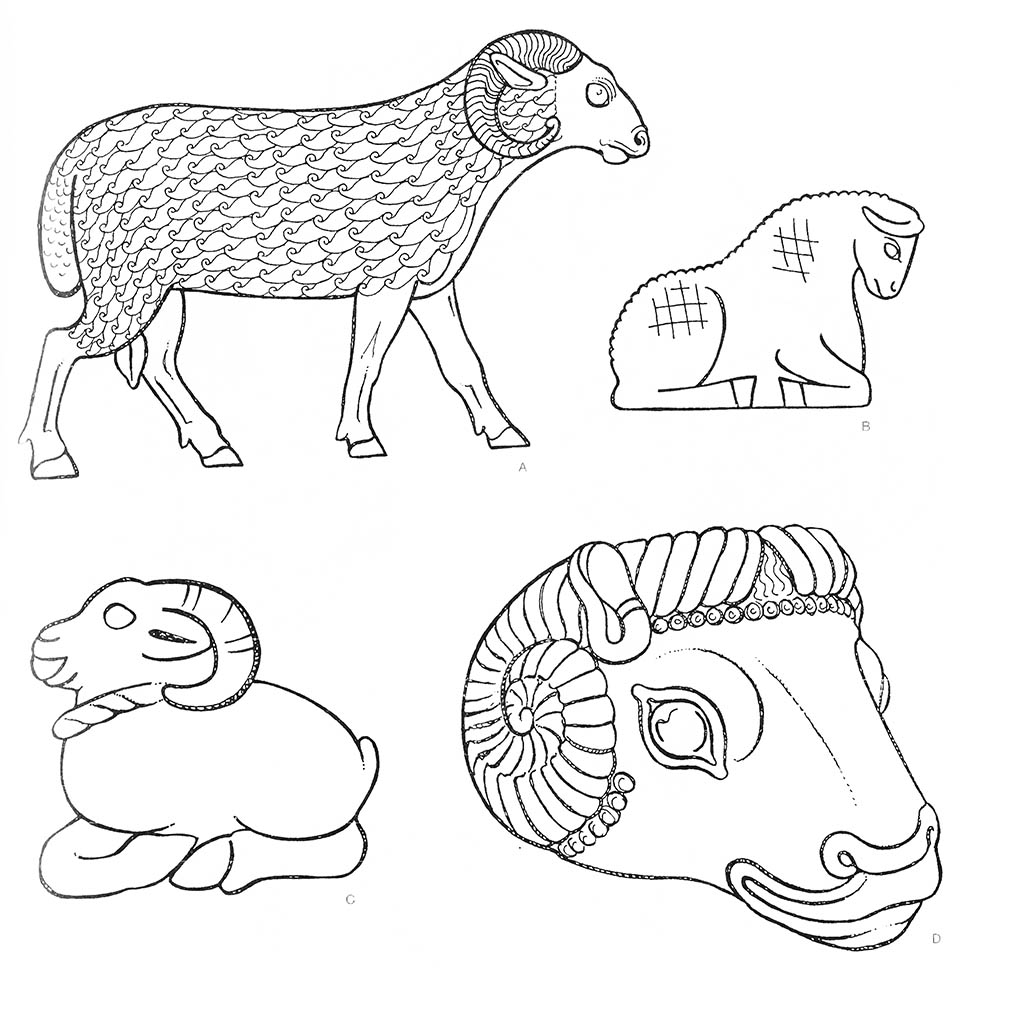 a — баран, bc — овца (лежащая), d — баран (голова) / Месопотамия. Персы