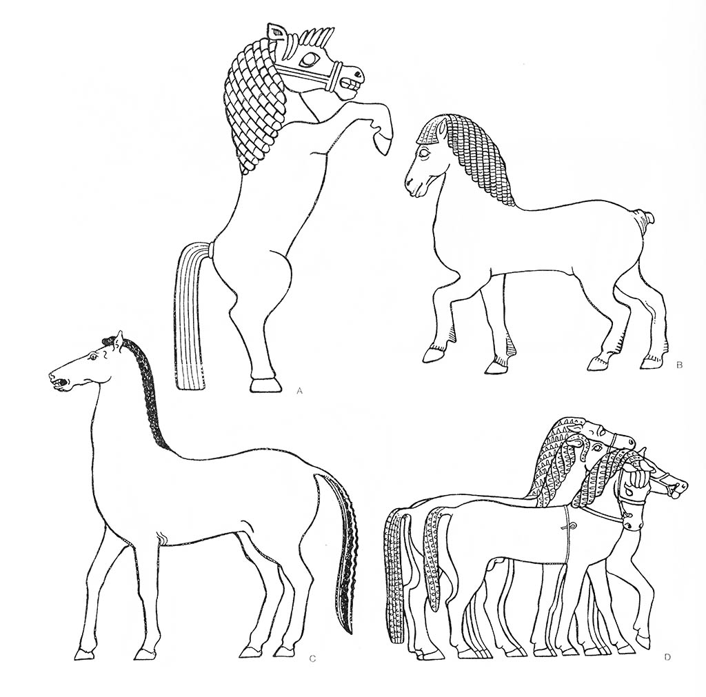 a — лошадь (на дыбах), b — лошадь (рысящая), d — лошадь (стадо) / Эгейский регион. Греческие мотивы