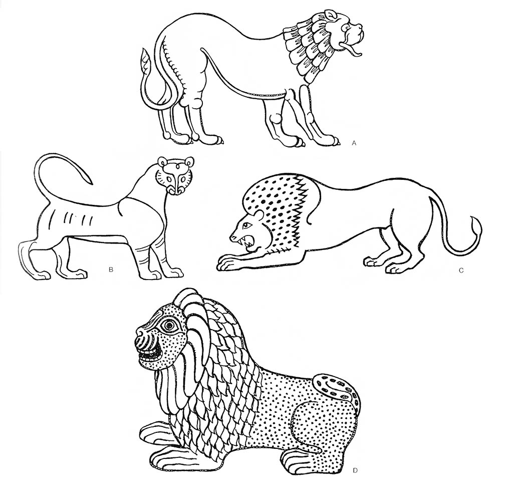 acd — лев (самец), b — лев (львица), c — лев (самец, атакующий) / Эгейский регион. Греческие мотивы