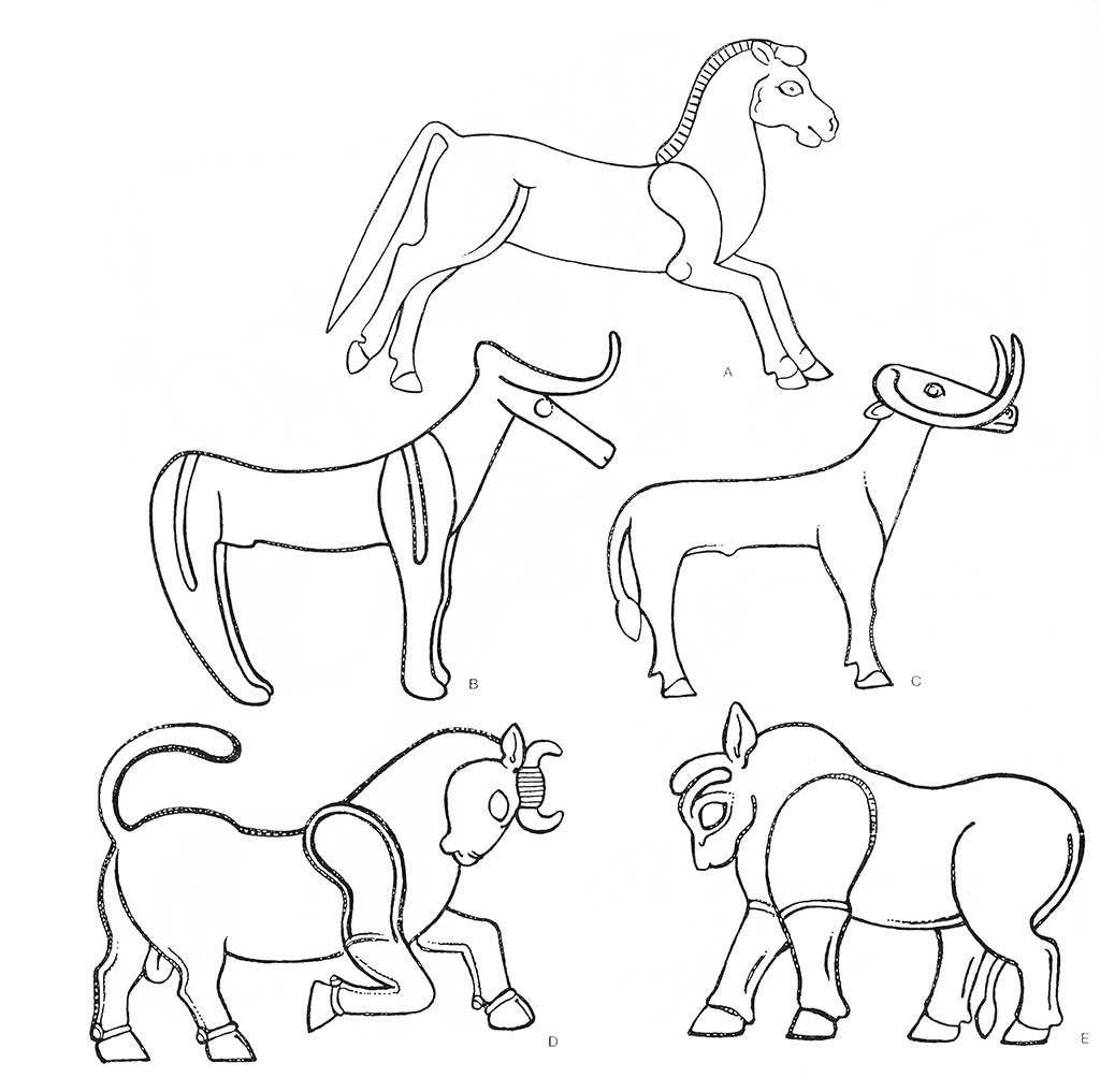 a — лошадь (бегущая), bcde — скот (бык), d — скот (нападающий) / Месопотамия. Хетты