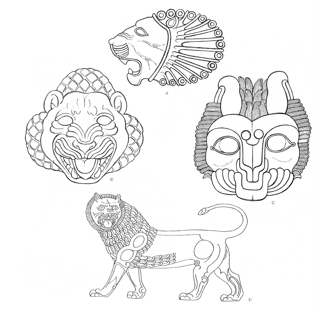 abc — лев (самец, голова), d — лев (самец) / Месопотамия. Персы