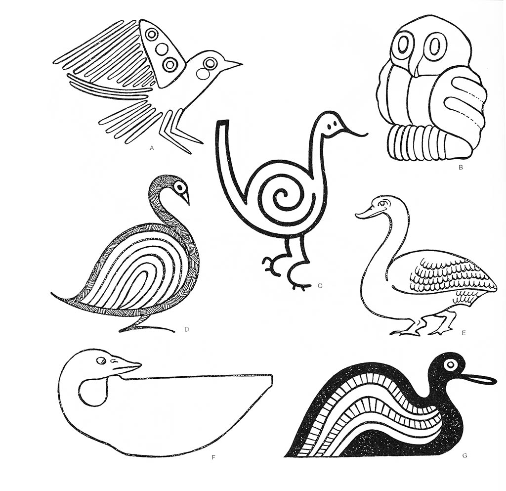 a — птица, b — сова, d — птица водяная, efg — утка / Эгейский регион. Минойские мотивы